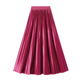 Version Of The Thin Spring New Bright Face Luster High Waist 100 Folds A Word Showing Skinny Dress Half-Dress Skirt