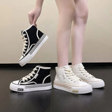 Version Of High-Top Canvas Shoes Women In The Autumn Of 2025 New Fashion Students Thick Soles To Increase The Height Of Small White Shoes With Casual