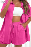 Shirts Suit Wide-leg Shorts Two Piece Set 2023 Short Sleeve Cotton Casual Long Blouse Women Pockets Loose Outfits