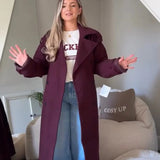 Women's Explosive Wine Red Loose Collar Long Sleeve Single Button