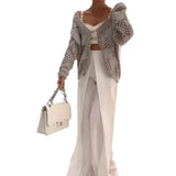 Zingj 2023 New Solid Color Fashion Hollow-Out Sweater Fashion Versatile Long Sleeve Sweater-Outfit