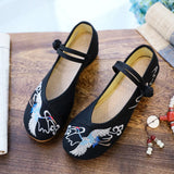 Zingj Heel Shoes Shallow Mouth Embroidered Cloth Shoes One Word Buckle Xianhe National Wind Retro Hanfu Shoes Women's