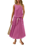Hot 2025 New Summer Vacation Sleeveless Vest Half-Dress Cotton-Song Set Two-Piece
