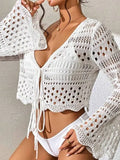 Knitted Hollow Beach Hoodie Strapped With Open Shirt Bikini