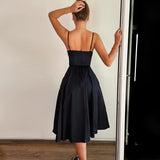 Women's 2025 Summer New Sexy V Tie Dress Black Bareback Sexy Dress
