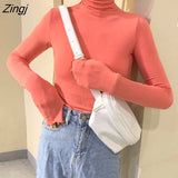 Sleeve T-shirts Women Solid Simple Basic All-match Korean Trendy Womens Tops Daily Soft Autumn Popular Ladies Clothing