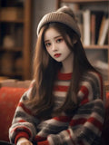 Spring And Autumn Retro Striped Sweater Women Winter Languid Wind 2025 New External Wear Soft Knitted Shirt