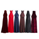 New Hanging Neck Silk Silk Texture Feel Bare Back Dress