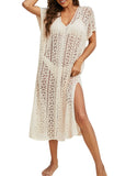 And Summer New Bikini Skirt Solid Color Open Fork Knitted Long Beach Sunscreen Shirt