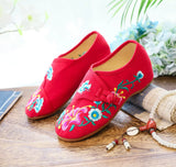 Zingj Glory Morning Glory Embroidery Flowers Round Head Spring Autumn Women's Shoes Single Shoes Canvas Embroidered Cloth