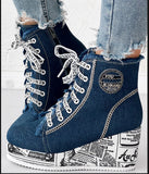 Slopes And High-Top Canvas Shoes Women's Round Head English Newspaper With Breathable Single