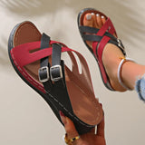 Asia Large-Size Belt Buckle Color Thick-Bottomed Slippers Women's New Slope With The Car Sewing Beach Cool