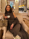 Knitted Cardigan + Long Skirt Suit Woman Body Simple Elegant Temperament Afternoon Tea