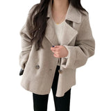 Zingj Chic Winter Retro Lapel Double Breasted Woolen Coat Versatile Loose Long Sleeve Short Woolen Coat