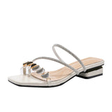 New Fashion Low-Heeled Sandals Female Fairy Water Drill Word Two Wearing Slippers Large Size