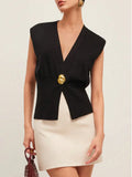Women's Elegant Casual Knitted Vest Deep V Collar Simple Fashion Commuting Temperament