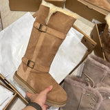 One Snow Boots Women 2025 Winter New Retro Round Head Flat Bottom Plus Velvet Tube Snow Cotton But Knee