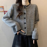 And Autumn 2025 New Sweater Coat Women's Design Color Love Button Knitted Shirt Short Long-Sleeved