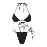2025 Solid-Color Elastic Rope Butterfly Ornament Bikini Sexy Split Triangle Strap With Swimsuit