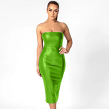 Zingj Color PU Leather Fashion Temperament Slim After The Chest Burst Sexy Long