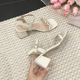 Summer New Coarse Heel Sandals Coarse Heel Outside Wearing A Buckle Side Toe High-Heeled Shoes