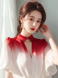 Year's Popular Unique Beautiful Gradient Shirt Female Light Familiar French Small Short-Sleeved Fairy Air Fluttering Snowfleet Blouse