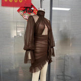 And Generous Dress Women's Summer 2025 New V Tie With Long Sleeves To Close The Waist Shirt Skirt Chiffon Short