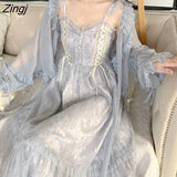 Sweet Lace Slip Midi Dress Women Elegant Designer Fairy Lolita Long Dress Female Summer High Waist Party Bodycon