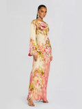 Middle East Women's Dress Prints Long-Sleeved Horns Long Dress Evening