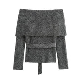 Women's INS Burst Retro Fashion Temperament With Belted Shoulder Knitted