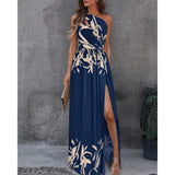 Women's Dress 2025 Slanted Shoulder Dress Temperament Sleeveless Sexy High-Waist Opening
