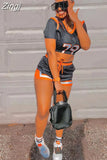 Two Piece Set Women Sexy Print Short Sleeve T-shirt+biker Shorts Summer Matching Sets Tracksuit Sweatwear