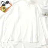 Sleeve T-shirts Women Solid Turtleneck Elegant Loose All-match Korean Style Student Simple Harajuku Soft Womens Tshirt