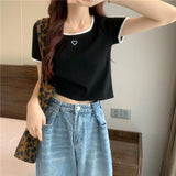 Zingj Embroidery T-Shirt Female Ins Tide Short Hot Girl Slim Pure Desire Wind Slim Short Sleeved Shirt 2024 Summer