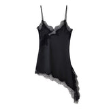New Female V-Neck Lace Decoration Asymmetric Sling Dress