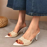 Summer New Pointed Lace Lace High Heel Women's Fine Heel Sandals Sexy Dew Cool Drag Wearing