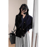 And Winter French Retro Black V-Neck Sweater Girl Languid Retro Knitted Jacket