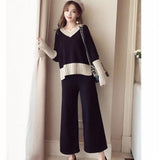 Women's Autumn Dress 2025 New Net Red Temperament Knitted Top Broad Leg Pants Goddess Fashion Two