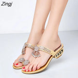 Women Sandals Flip Flop Fashion Rhinestone Wedges Shoes Crystal High Heels Sandals Women Shoes Summer Casual Beach