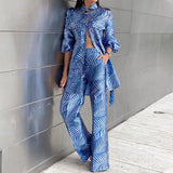 Spot Spring 2025 New Fashion Women's Print Long Sleeve Jacket Straight Leg Trousers Two-Piece