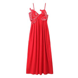 Women's Red Embroidery Sling Dress