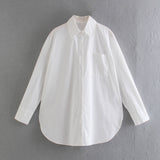 Women's Clothing 2025 Summer New Loose Cotton Pocket Dress Long-Sleeved Shirt Top