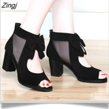 New Summer Women Lace Ankle-Wrap Sandals Casual Zip Open Top Ladys Sandals Chunky Heels Plataformas Mujer