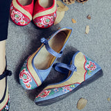 Zingj Not Include Shoe Box Canvas Buckle Ethnic Mother Shoes Old Lady Flowers Soft Sole Flat Embroidered Women's Cloth Shoes