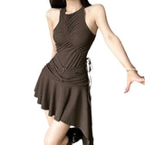 2024 Summer New Women's Fashion Pure Color Sexy Sleeveless Waist Oblique Dress