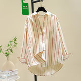 Spring And Autumn New Vertical Stripe Loose Long-Sleeved Shirt Women Fashion Casual Korean Version Of The Shirt Women