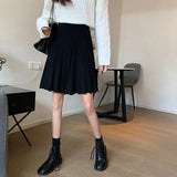 Knitted Pleated Long Mini Skirt- Outfit