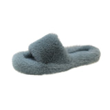 Fur Slippers Spring And Autumn High-End Feeling Winter Wear Lazy Man Flat-Bottomed Plush One-Word Drag Home Cotton