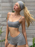 Casual Style Simple Gray Knitted Sling Vest Shorts Two Sets Of Hottie Tight