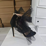 Pass-G-Room Mesh Yarn Gold Velvet Large Size 46 Banquet High Heel Sandals